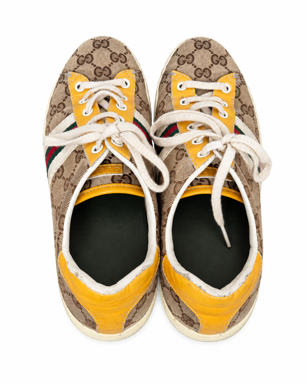Gucci GG Canvas Web Lace-Up Sneakers – Beige/Yellow