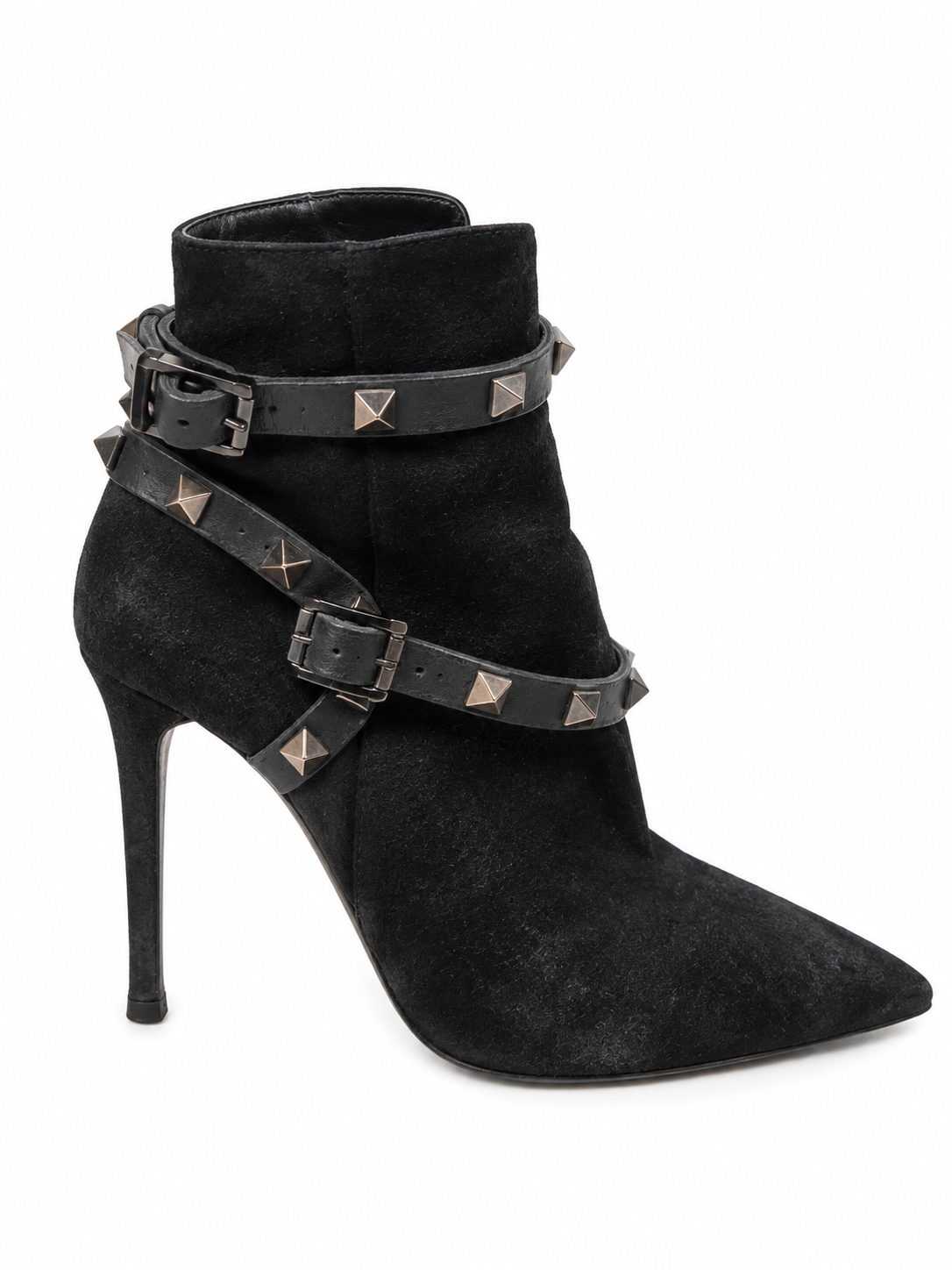 Valentino Garavani Suede Rockstud Double-Buckle Ankle Boots – Black