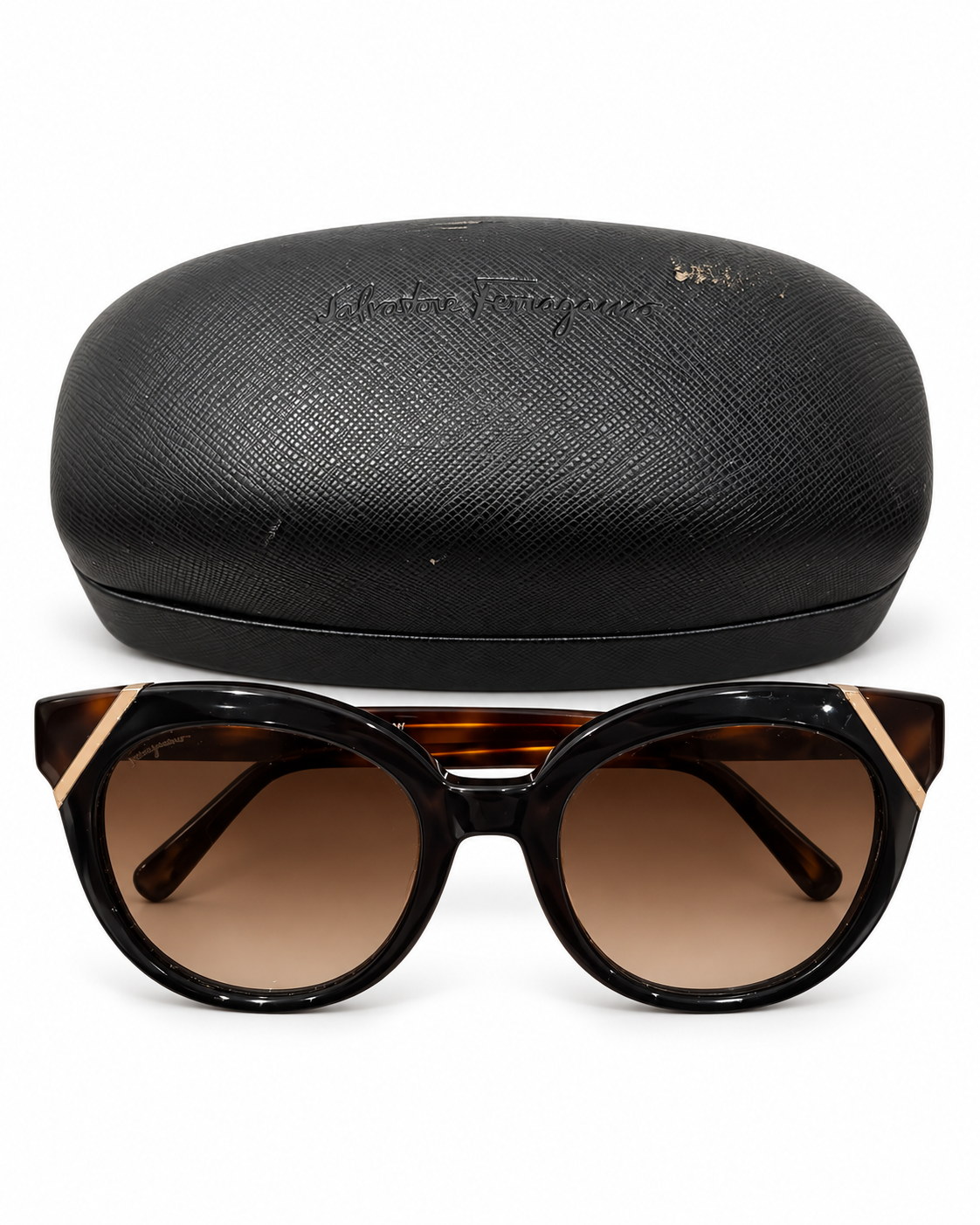 Salvatore Ferragamo Cat-Eye Sunglasses – Dark Tortoise/Brown Gradient