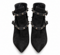 Valentino Garavani Suede Rockstud Double-Buckle Ankle Boots – Black