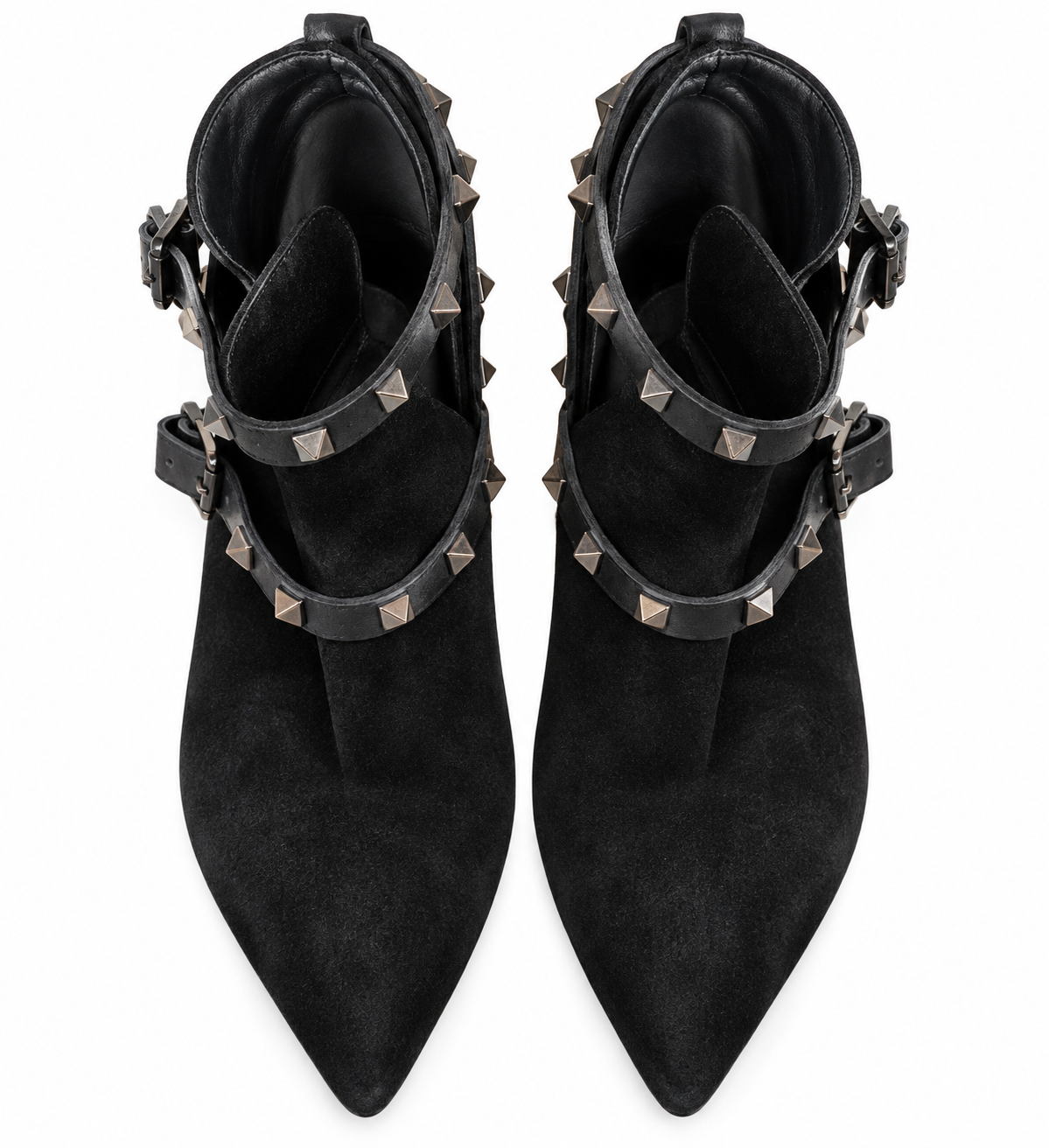 Valentino Garavani Suede Rockstud Double-Buckle Ankle Boots – Black