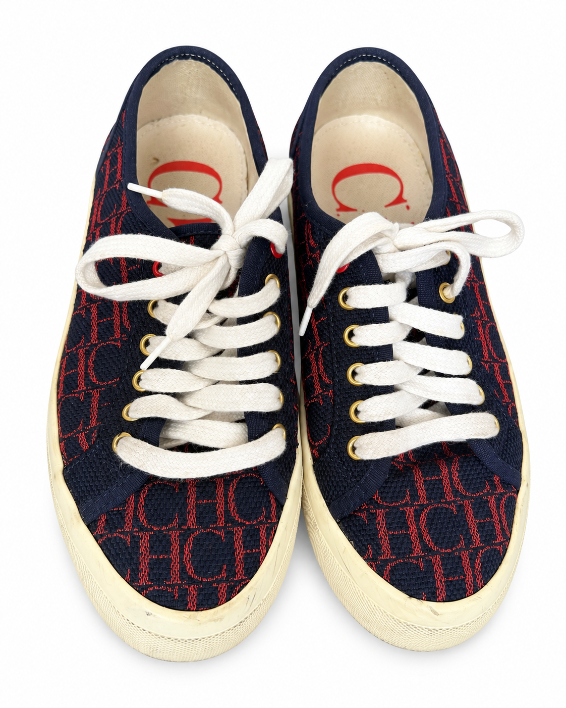 Carolina Herrera CH Monogram Canvas Sneakers – Navy/Red