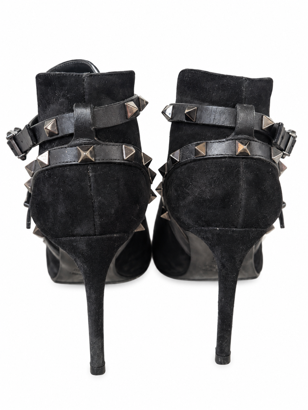 Valentino Garavani Suede Rockstud Double-Buckle Ankle Boots – Black