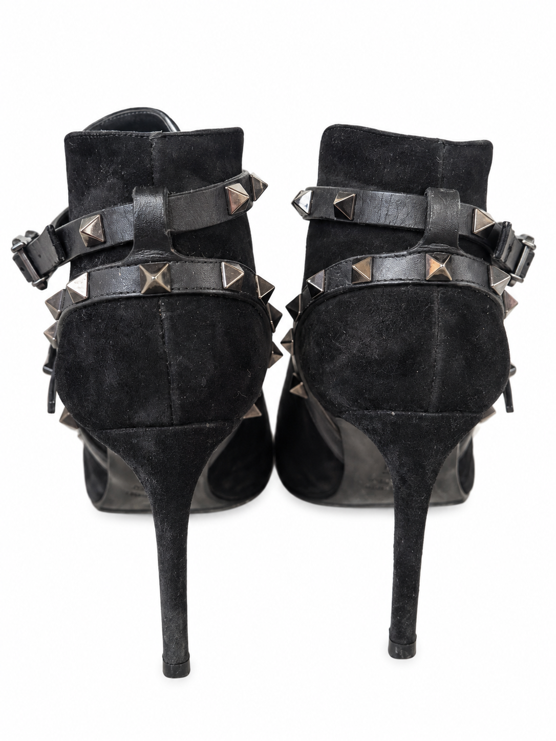 Valentino Garavani Suede Rockstud Double-Buckle Ankle Boots – Black