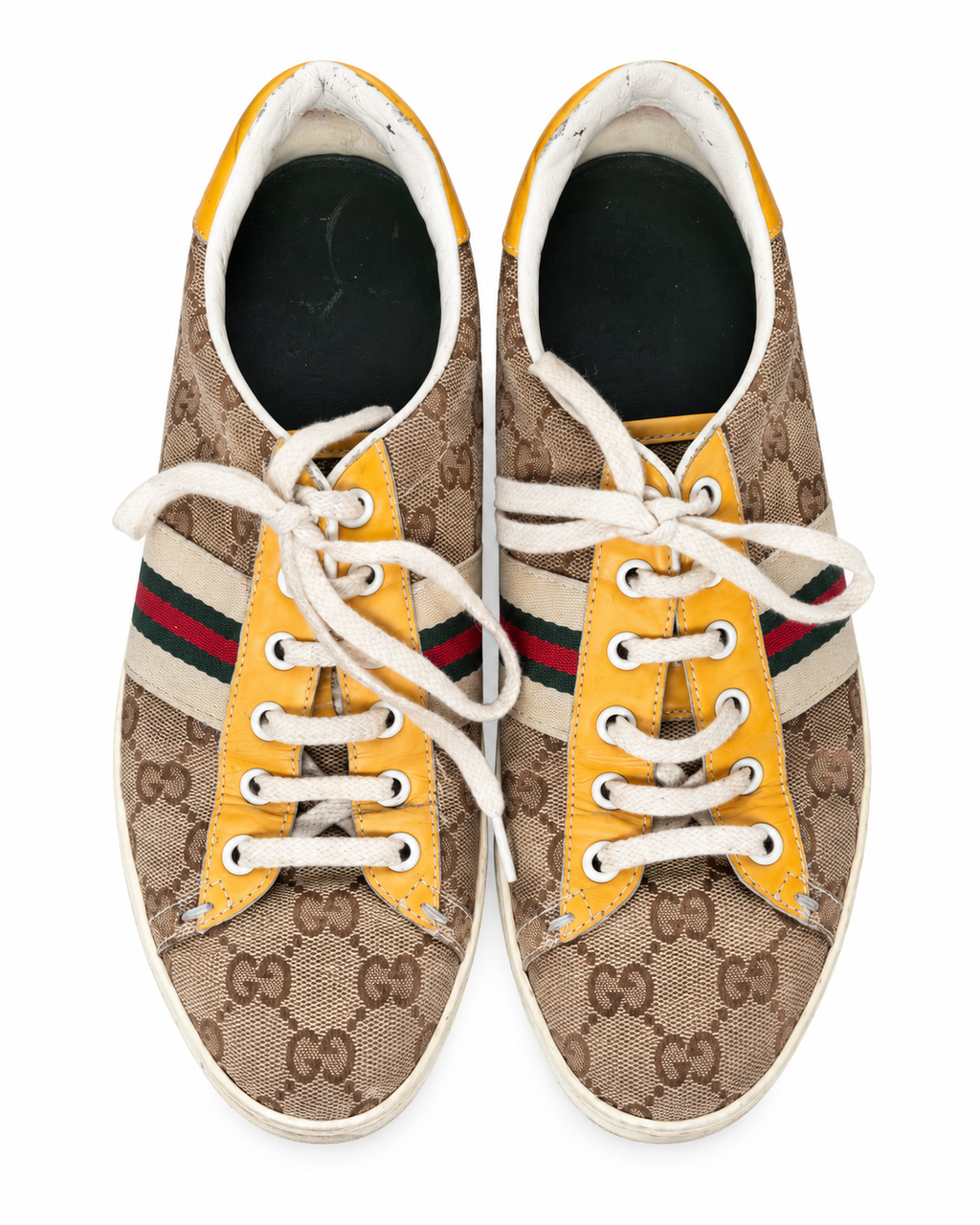 Gucci GG Canvas Web Lace-Up Sneakers – Beige/Yellow