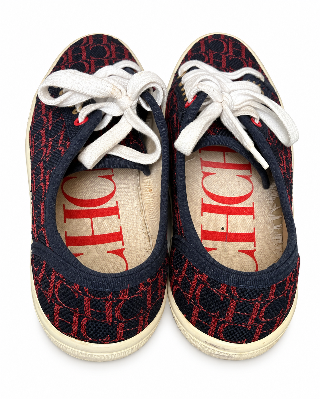 Carolina Herrera CH Monogram Canvas Sneakers – Navy/Red